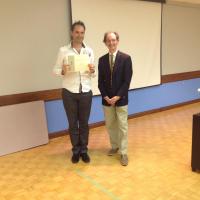 <p style="text-align: center;">Derek accepting his 2nd place Humorous Speech Contest Award</p>
