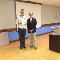 <p style="text-align: center;">Derek accepting his 1st place Table Topics Award</p>